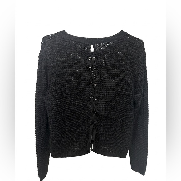 Black Open-Weave Crewneck Sweater by Zoey - Picture 3 of 3